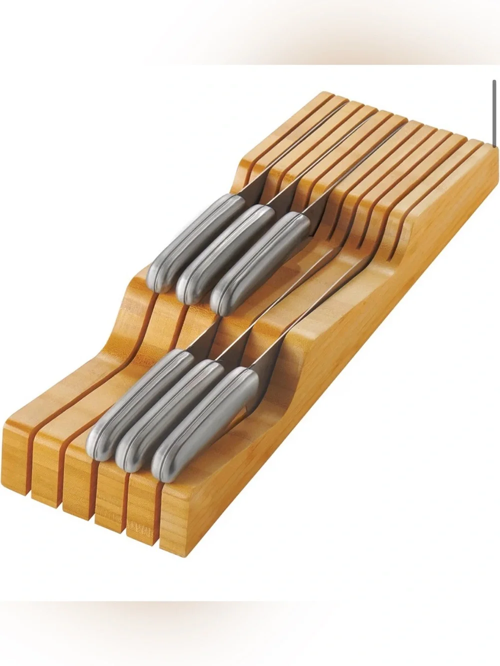 Bambüsi Knife Drawer Organizer 16 Slot In-Drawer Knife Block Holder, Bamboo